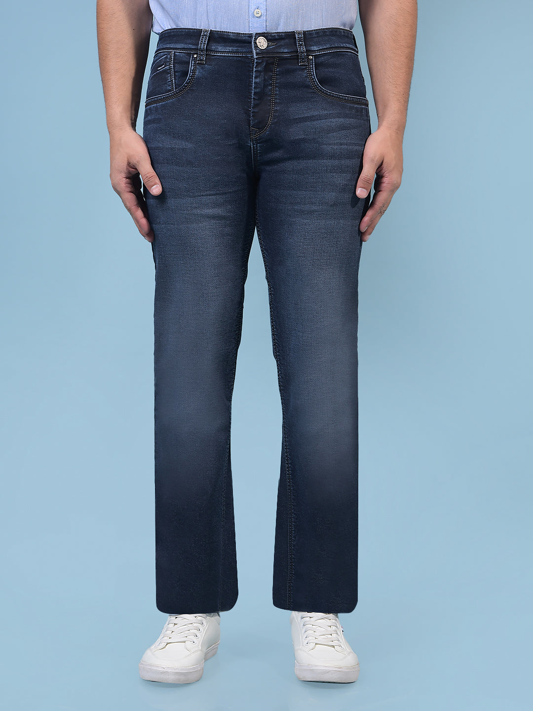 Men's Blue Straight Jeans-Men Jeans-Crimsoune Club
