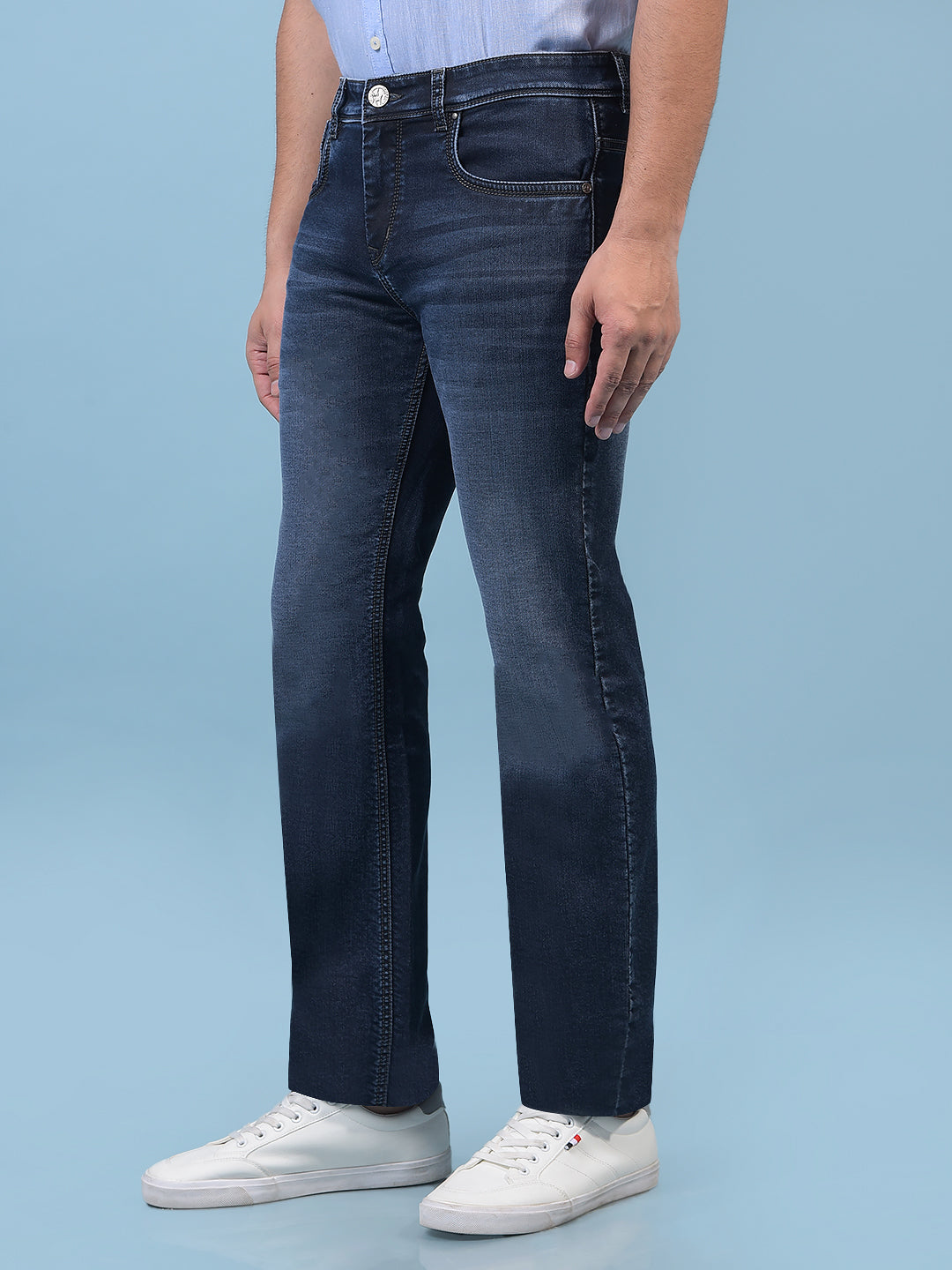 Men's Blue Straight Jeans-Men Jeans-Crimsoune Club