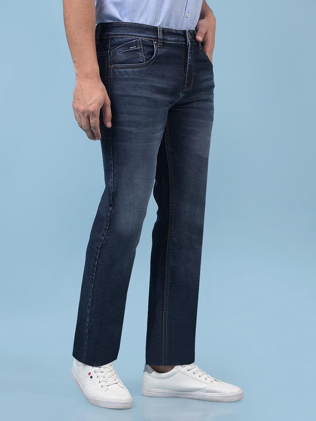 Men's Blue Straight Jeans-Men Jeans-Crimsoune Club