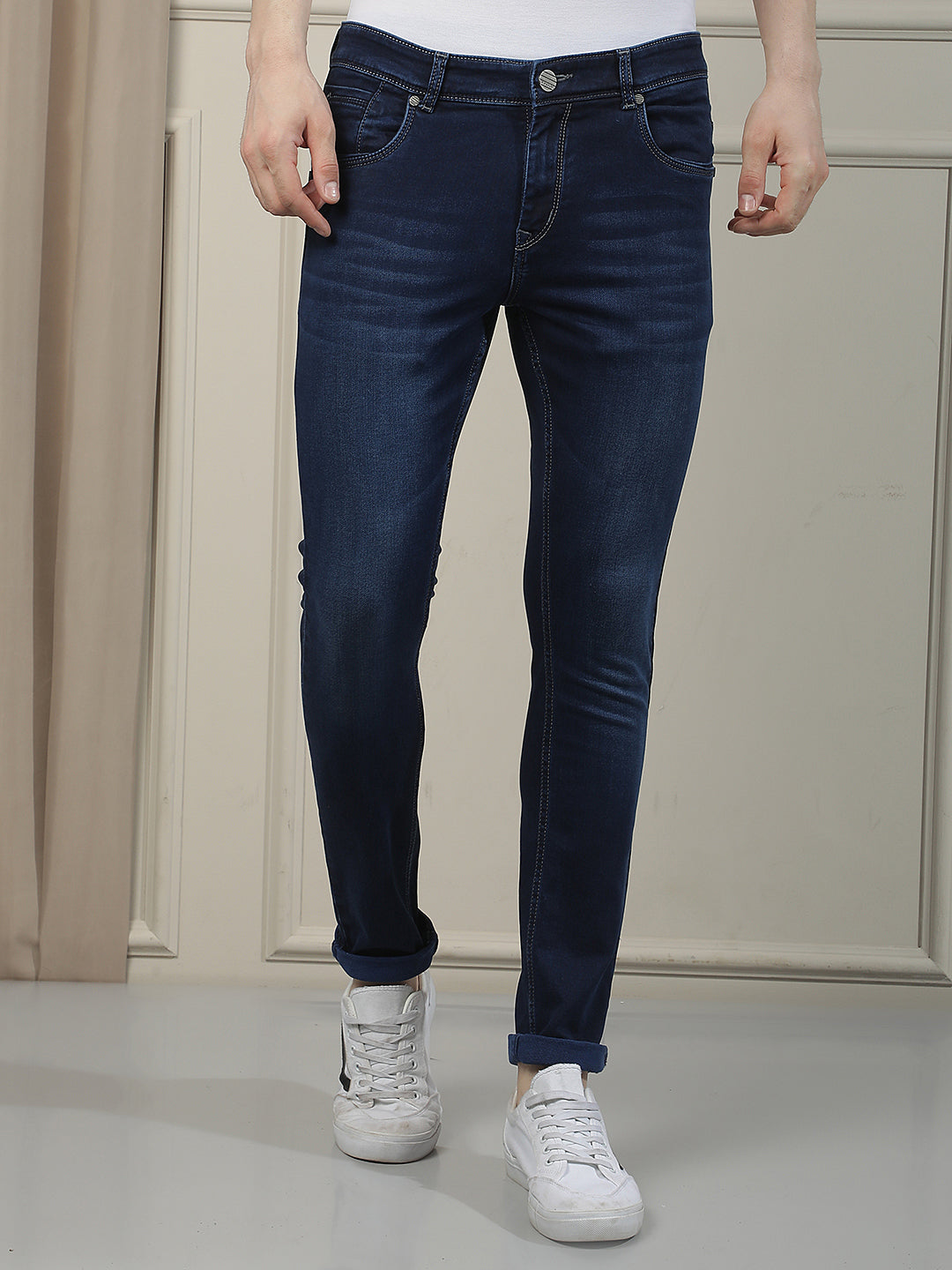 Navy Blue Skinny Jeans-Men Jeans-Crimsoune Club