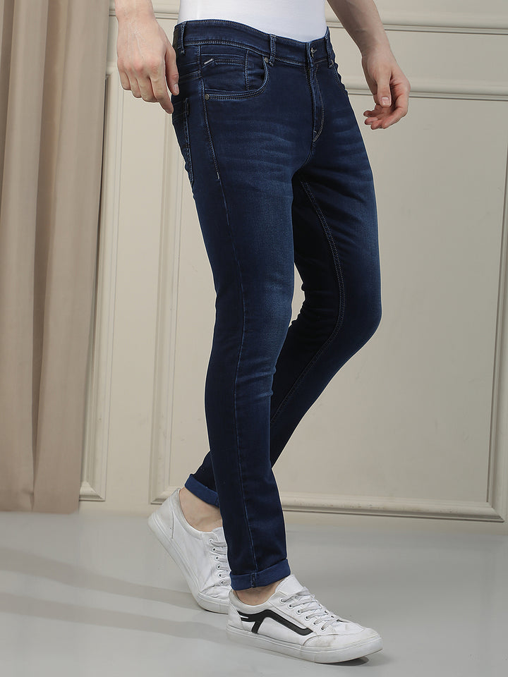 Navy Blue Skinny Jeans-Men Jeans-Crimsoune Club