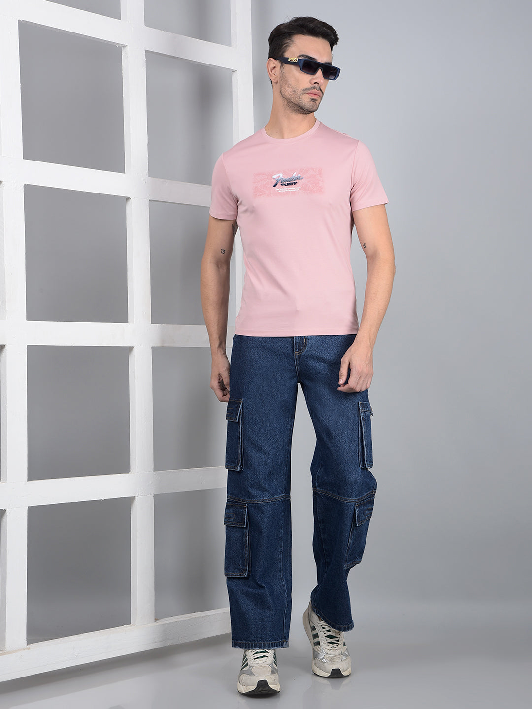 Navy Blue 100% Cotton Baggy Cargo Jeans-Men Jeans-Crimsoune Club