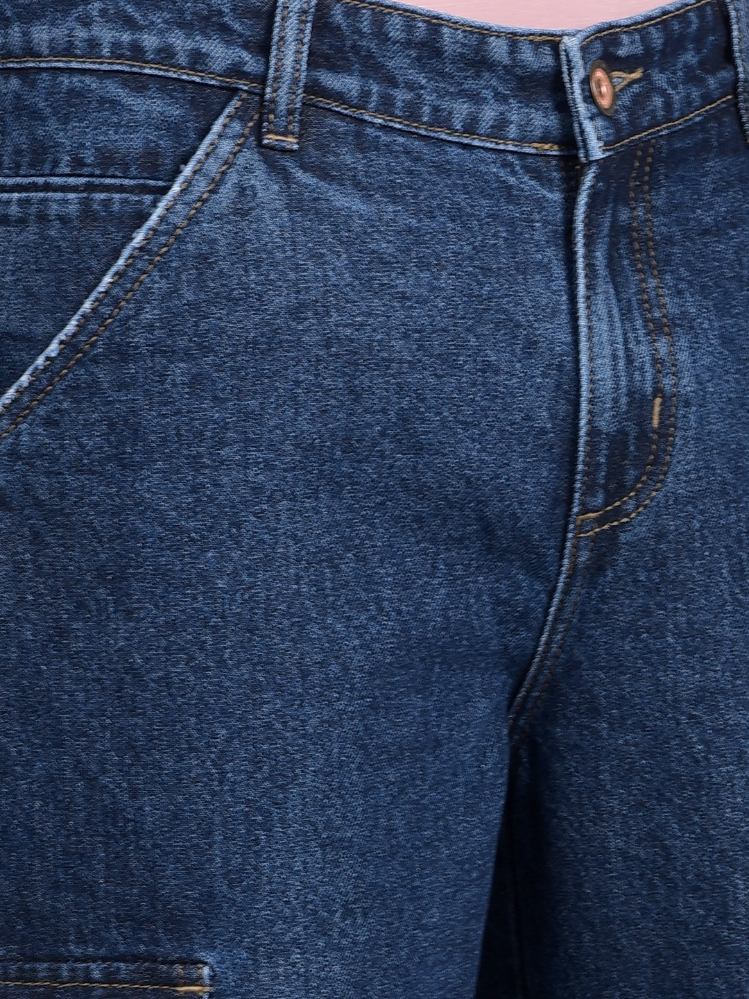 Navy Blue 100% Cotton Baggy Cargo Jeans-Men Jeans-Crimsoune Club