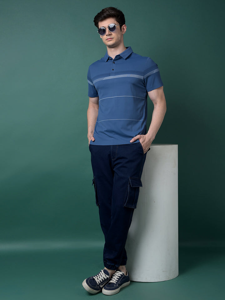 Navy Blue Denim Cargo Joggers-Men Jeans-Crimsoune Club