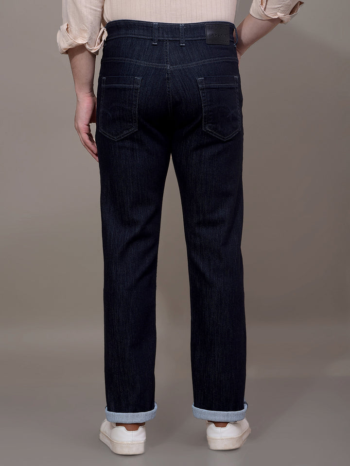 Navy Blue Straight Jeans-Men Jeans-Crimsoune Club