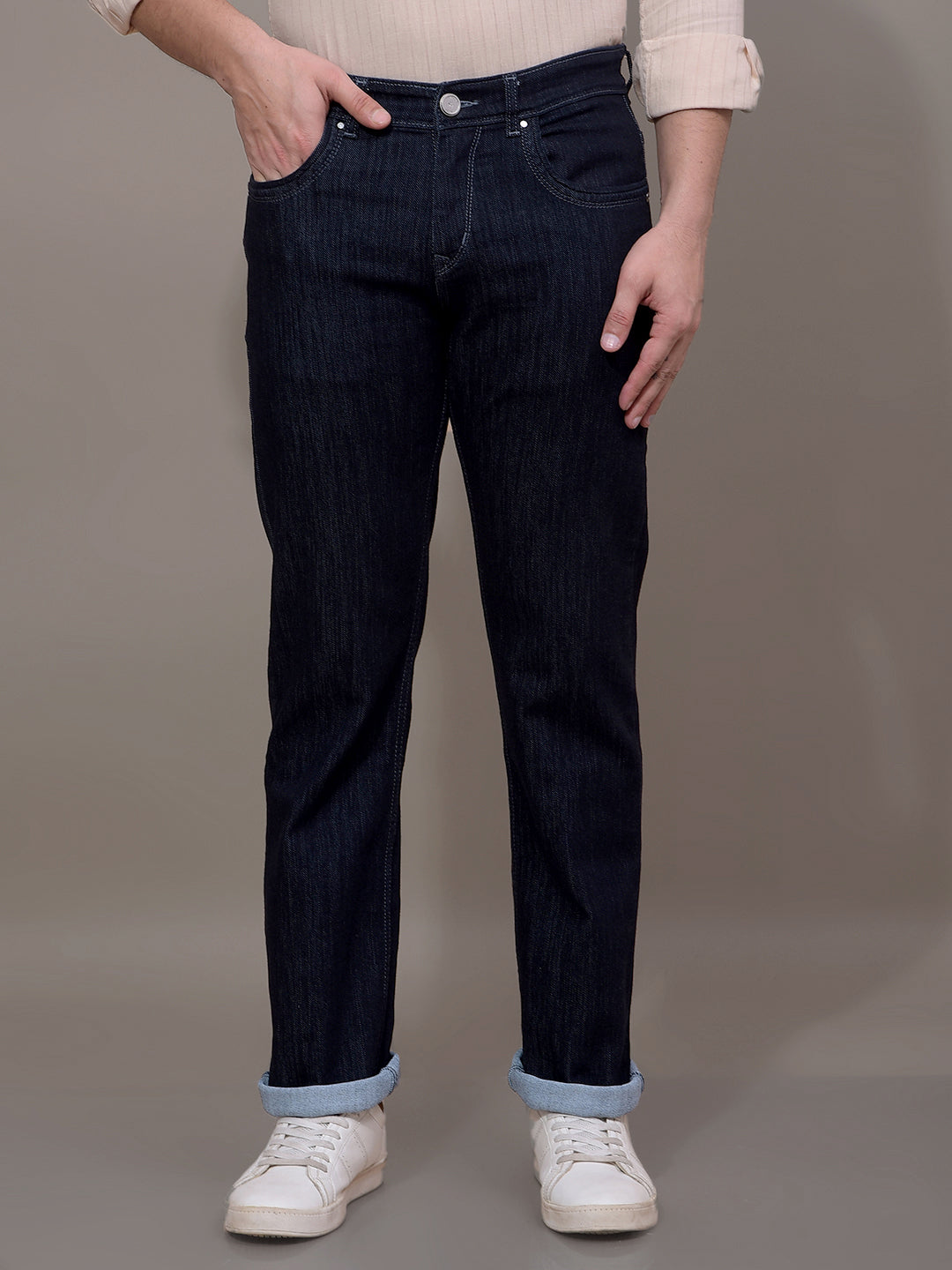 Navy Blue Straight Jeans-Men Jeans-Crimsoune Club