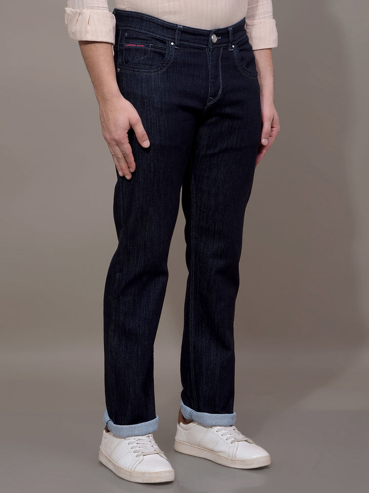 Navy Blue Straight Jeans-Men Jeans-Crimsoune Club