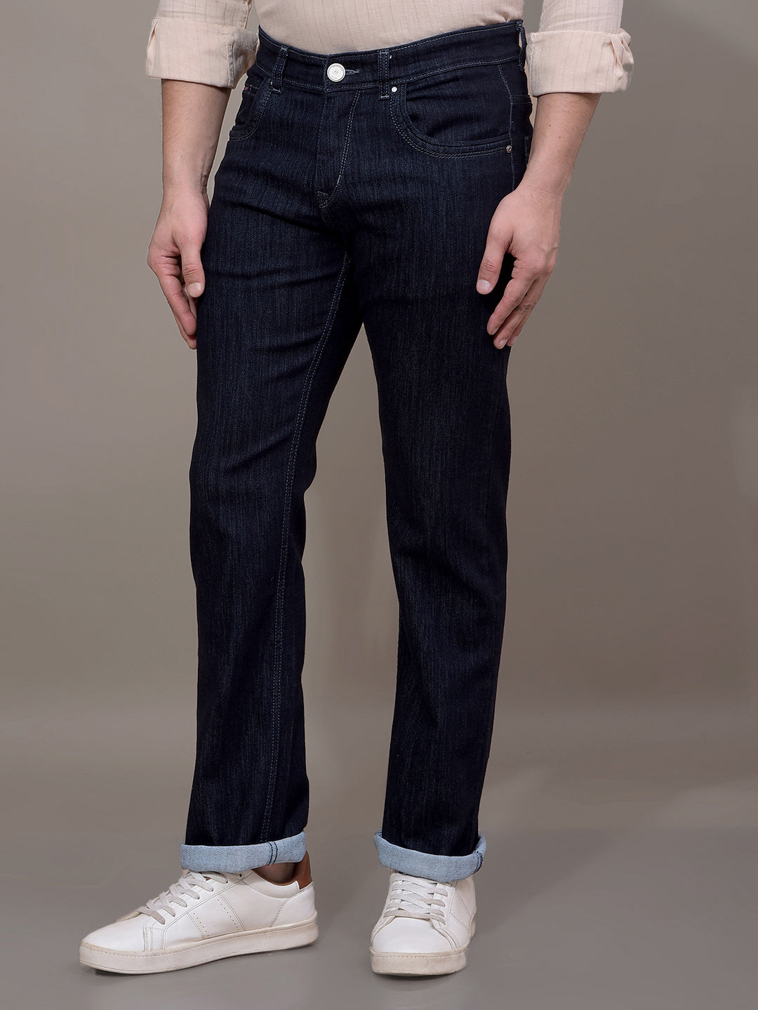 Navy Blue Straight Jeans-Men Jeans-Crimsoune Club