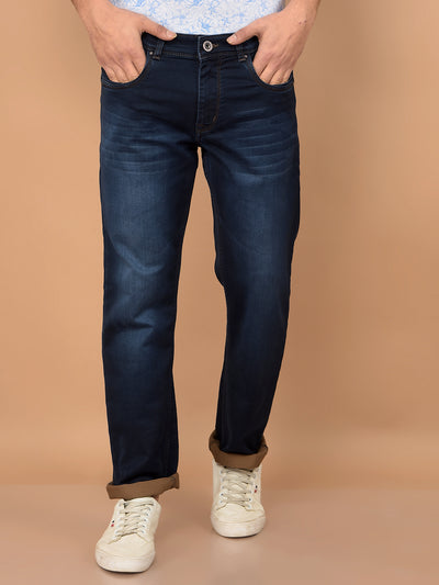 Navy Blue Straight Jeans-Men Jeans-Crimsoune Club