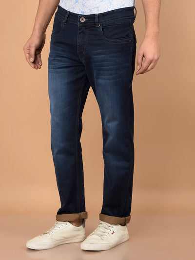 Navy Blue Straight Jeans-Men Jeans-Crimsoune Club