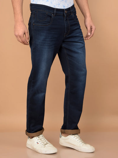 Navy Blue Straight Jeans-Men Jeans-Crimsoune Club