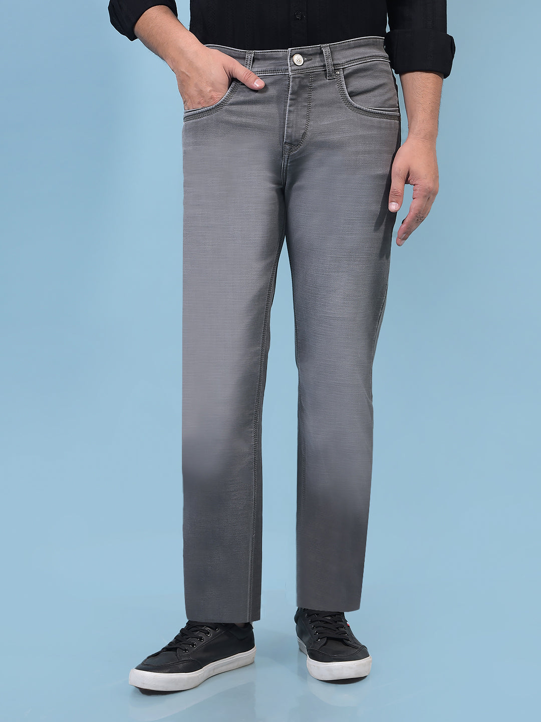 Men's Grey Straight Jeans-Men Jeans-Crimsoune Club