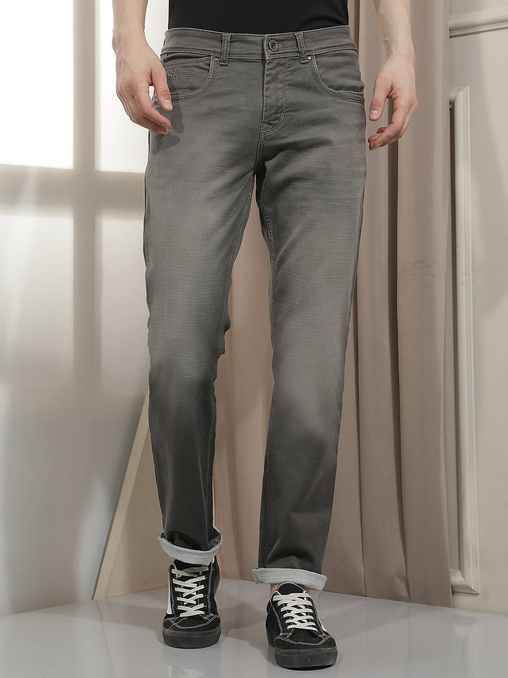 Grey Straight Jeans-Men Jeans-Crimsoune Club