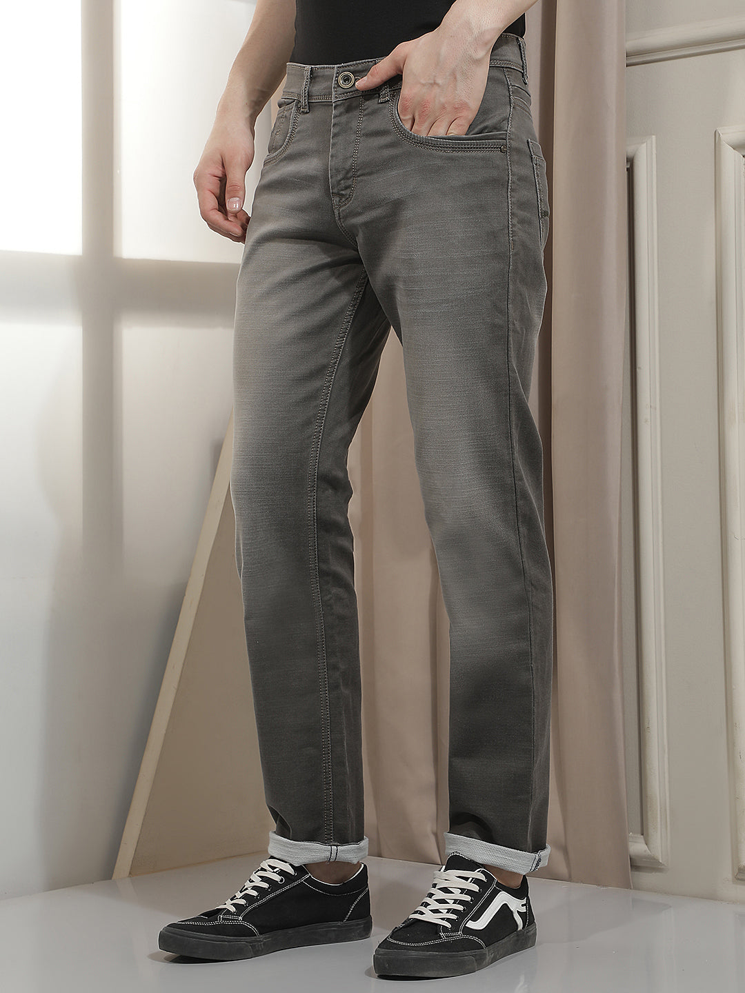 Grey Straight Jeans-Men Jeans-Crimsoune Club