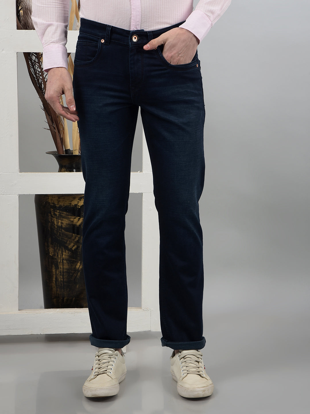 Navy Blue Straight Jeans-Men Jeans-Crimsoune Club