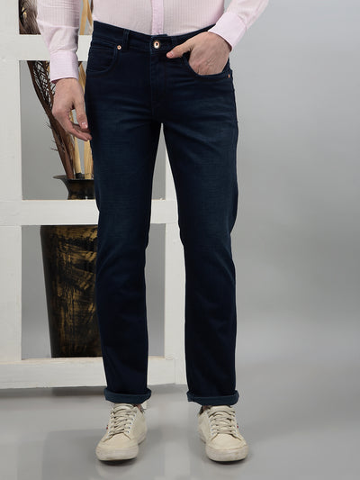 Navy Blue Straight Jeans-Men Jeans-Crimsoune Club