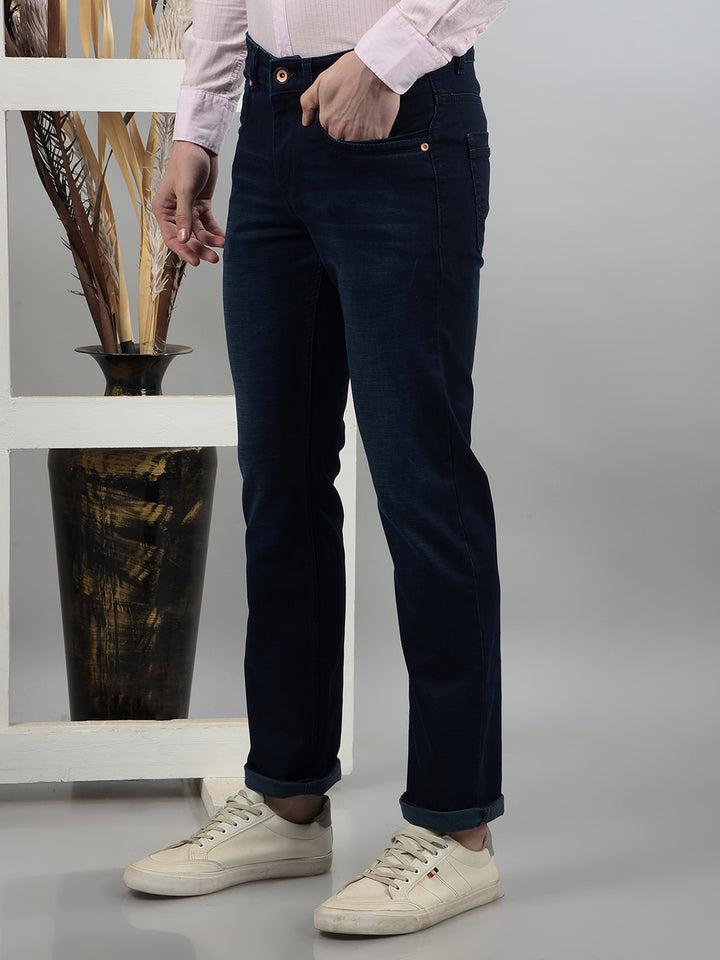 Navy Blue Straight Jeans-Men Jeans-Crimsoune Club