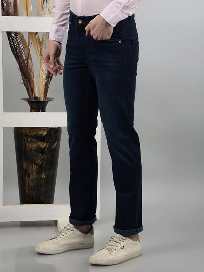 Navy Blue Straight Jeans-Men Jeans-Crimsoune Club