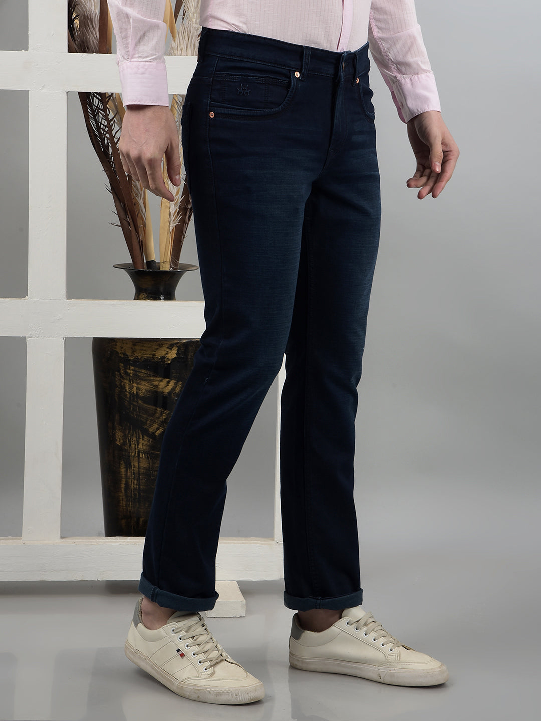 Navy Blue Straight Jeans-Men Jeans-Crimsoune Club