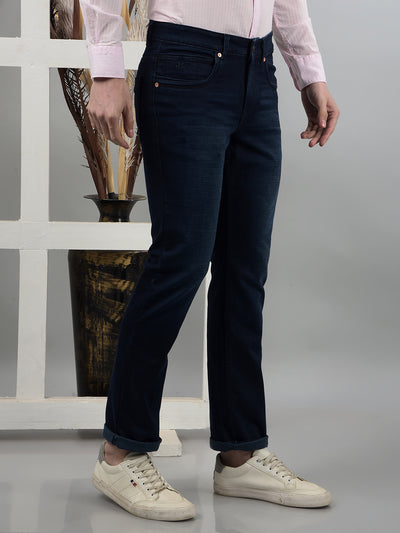 Navy Blue Straight Jeans-Men Jeans-Crimsoune Club