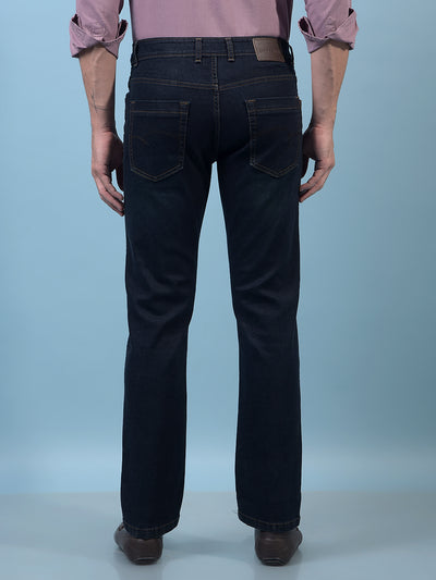 Men's Navy Blue Straight Jeans-Men Jeans-Crimsoune Club