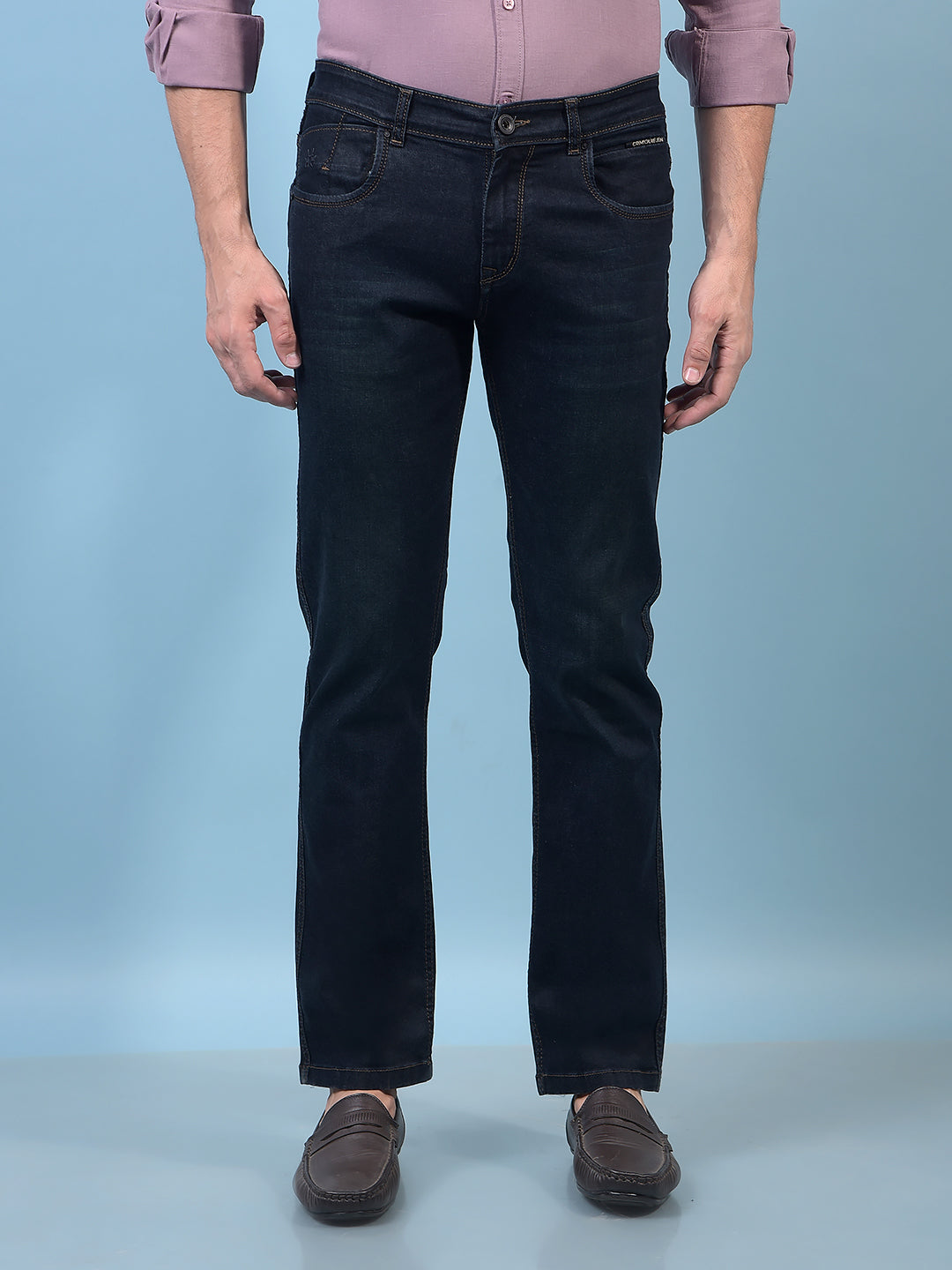 Men's Navy Blue Straight Jeans-Men Jeans-Crimsoune Club