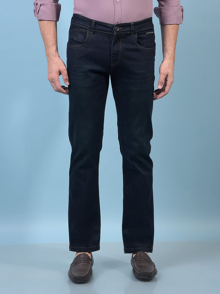 Men's Navy Blue Straight Jeans-Men Jeans-Crimsoune Club