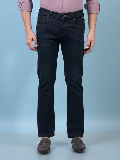 Men's Navy Blue Straight Jeans-Men Jeans-Crimsoune Club