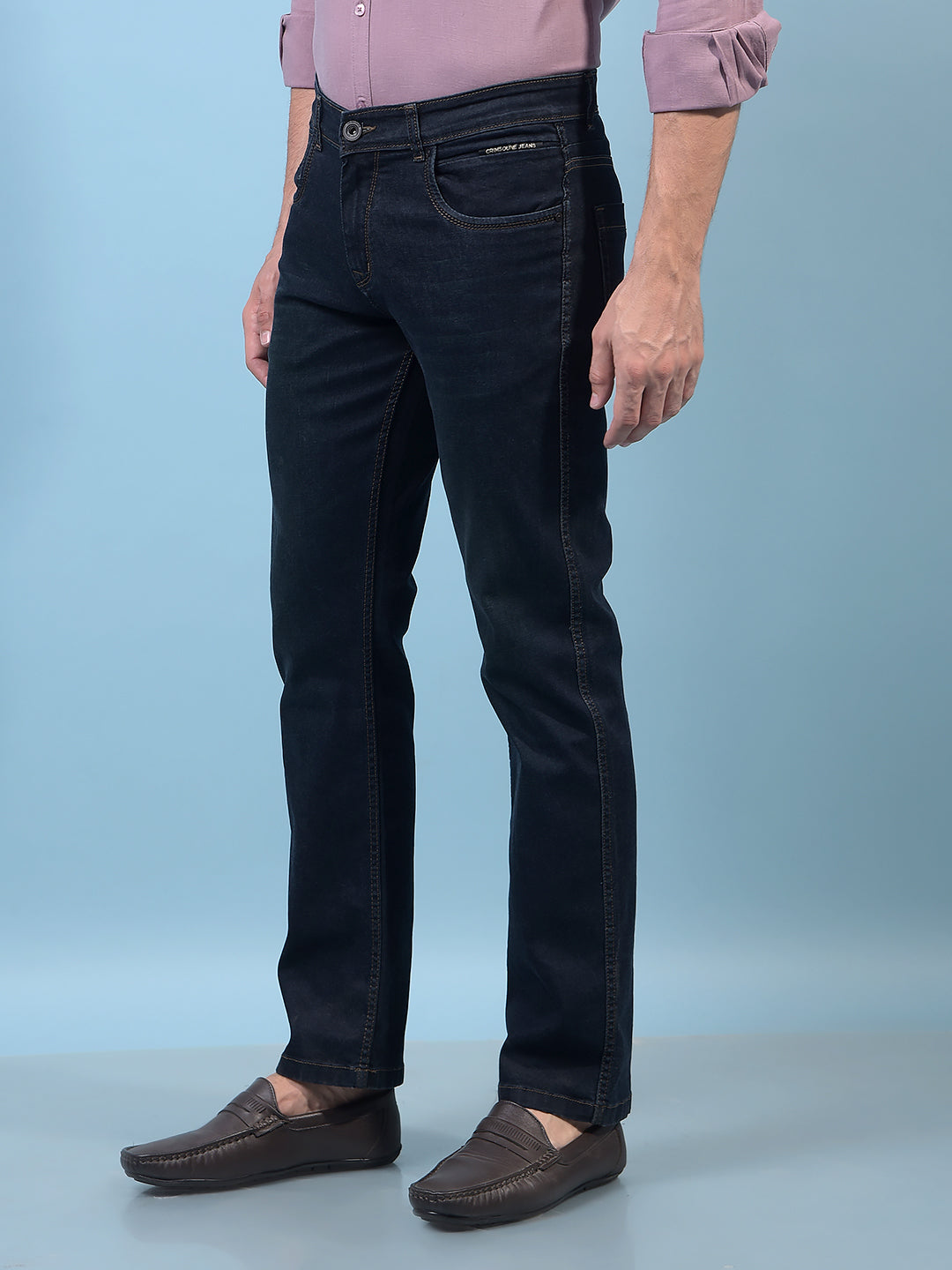 Men's Navy Blue Straight Jeans-Men Jeans-Crimsoune Club