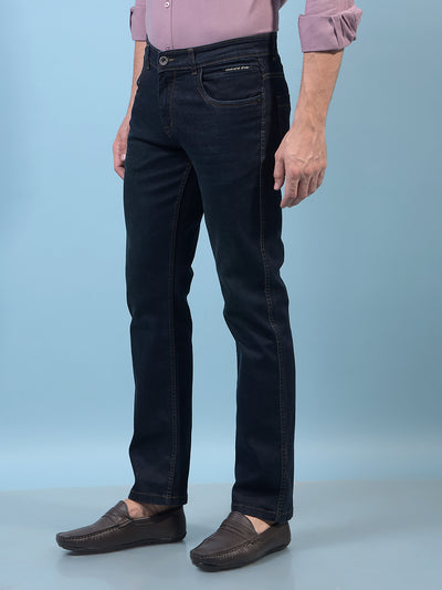 Men's Navy Blue Straight Jeans-Men Jeans-Crimsoune Club