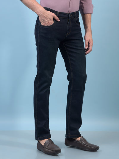 Men's Navy Blue Straight Jeans-Men Jeans-Crimsoune Club