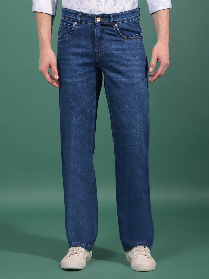 Blue 100% Cotton Baggy Jeans-Men Jeans-Crimsoune Club