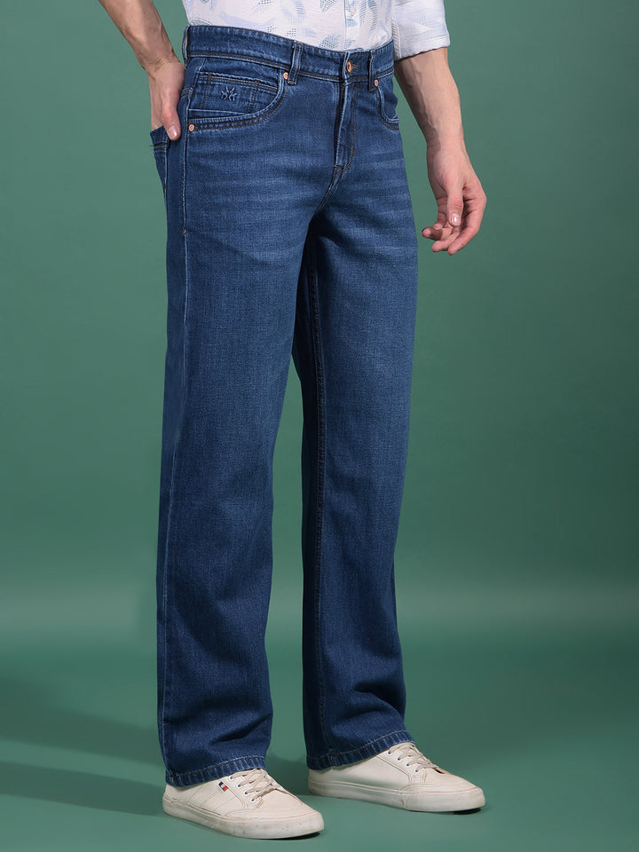 Blue 100% Cotton Baggy Jeans-Men Jeans-Crimsoune Club