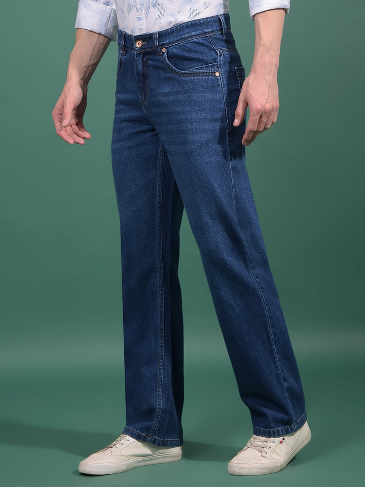 Blue 100% Cotton Baggy Jeans-Men Jeans-Crimsoune Club
