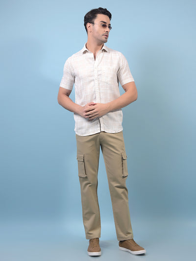 Men's Beige Cargo Jeans-Men Jeans-Crimsoune Club
