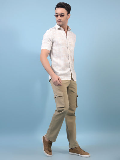 Men's Beige Cargo Jeans-Men Jeans-Crimsoune Club