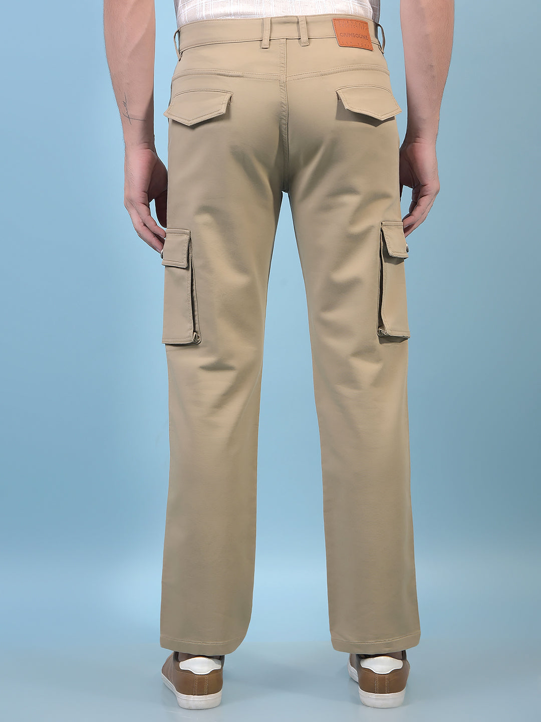 Men's Beige Cargo Jeans-Men Jeans-Crimsoune Club