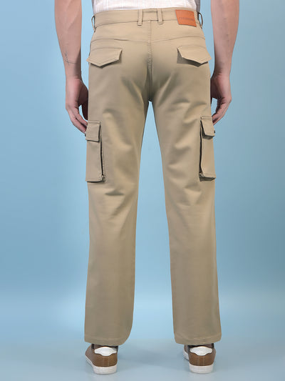 Men's Beige Cargo Jeans-Men Jeans-Crimsoune Club