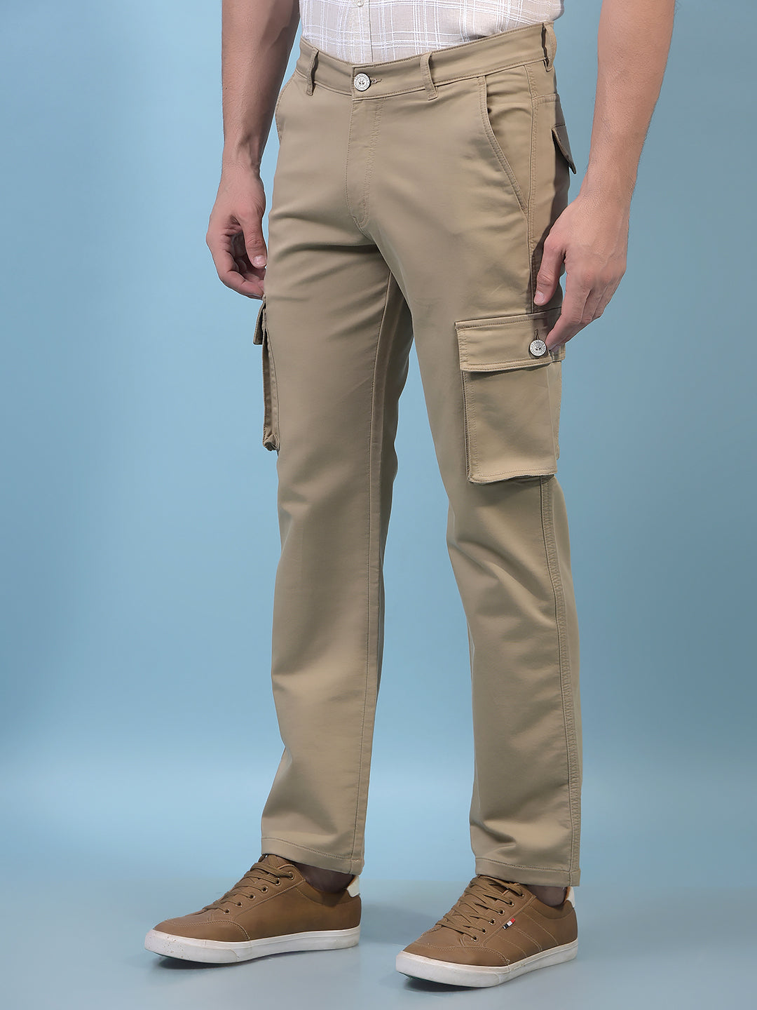 Men's Beige Cargo Jeans-Men Jeans-Crimsoune Club