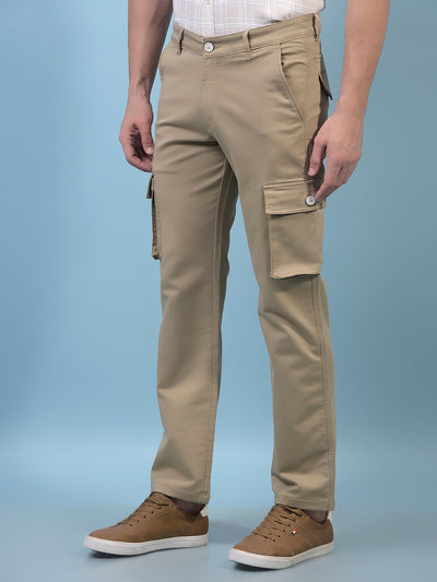 Men's Beige Cargo Jeans-Men Jeans-Crimsoune Club