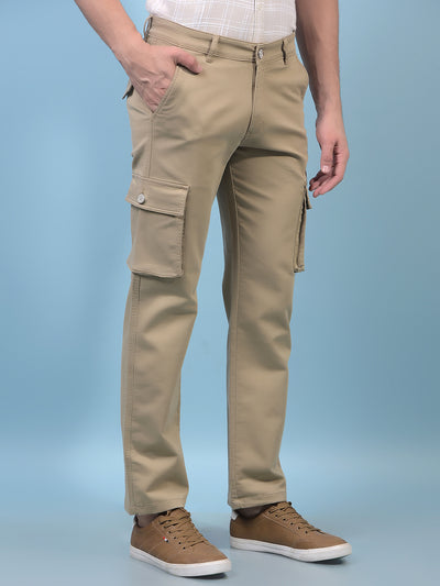 Men's Beige Cargo Jeans-Men Jeans-Crimsoune Club