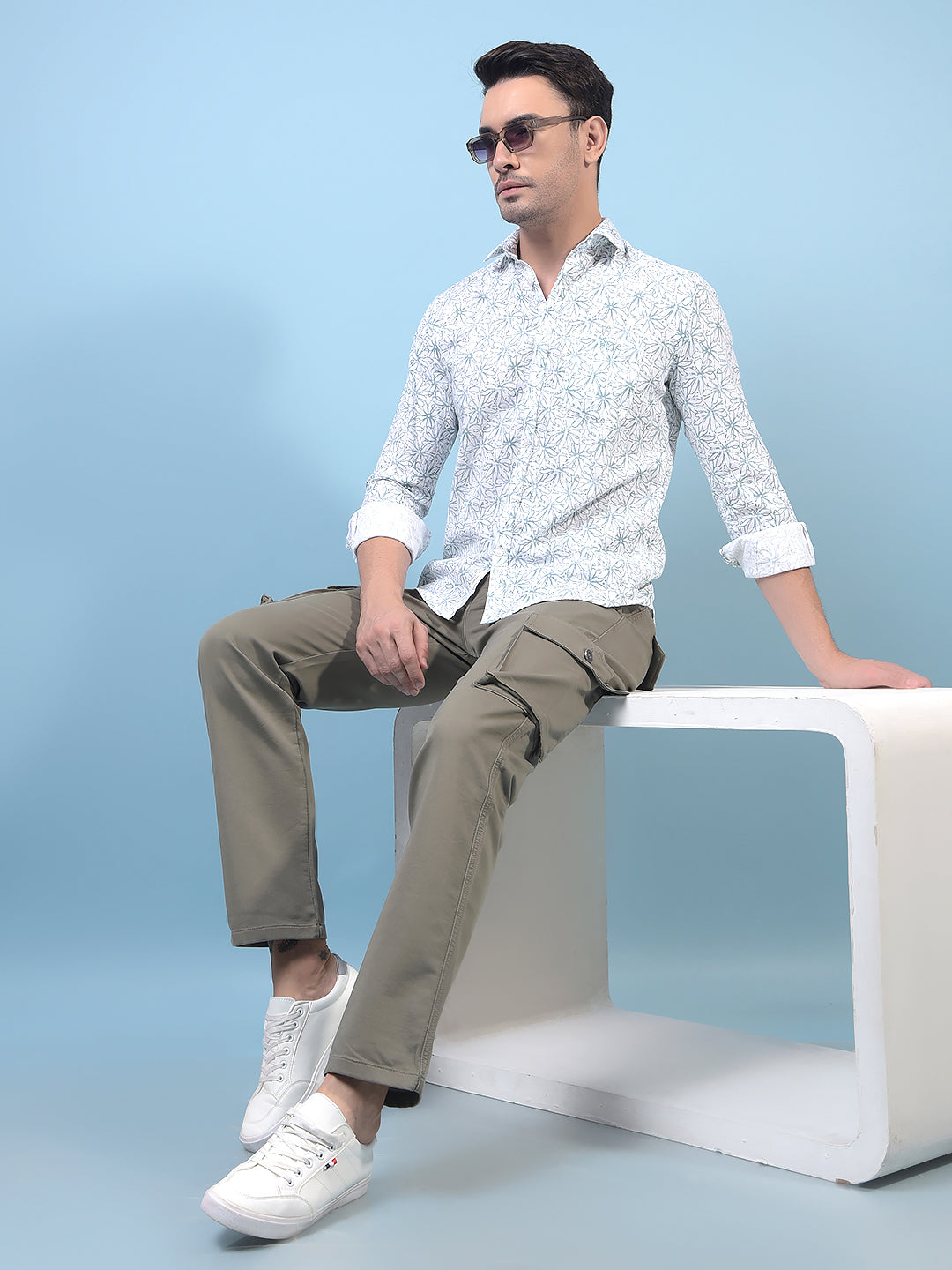 Men's Olive Cargo Jeans-Men Jeans-Crimsoune Club