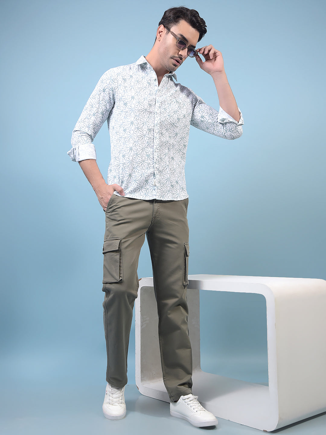 Men's Olive Cargo Jeans-Men Jeans-Crimsoune Club