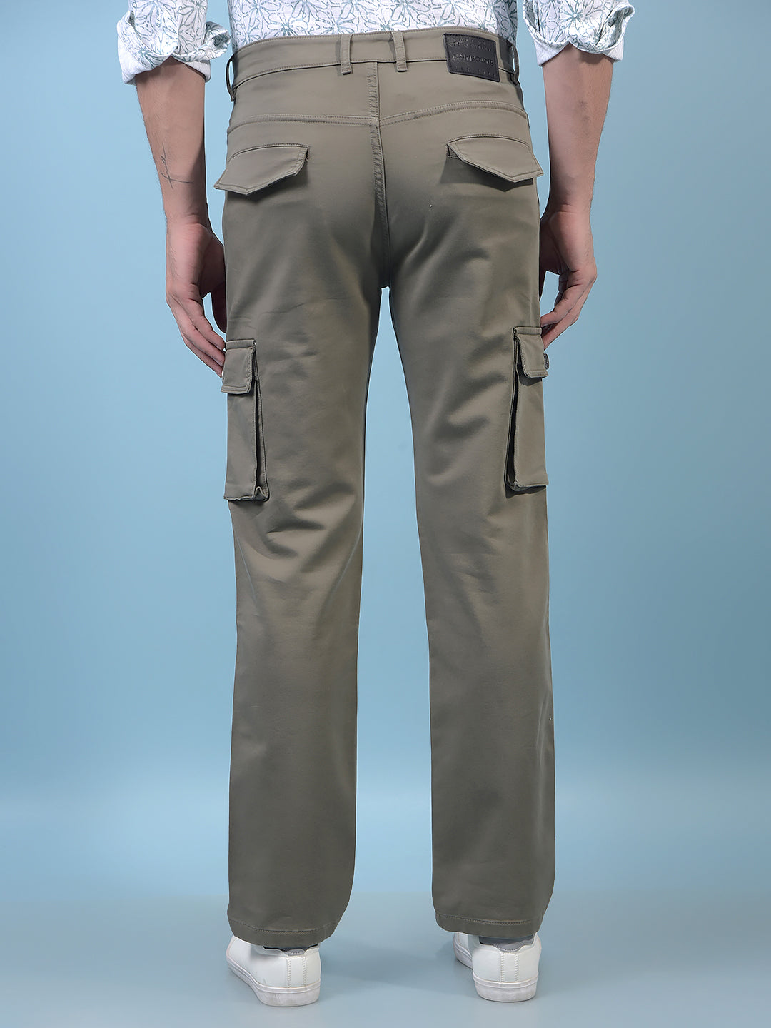 Men's Olive Cargo Jeans-Men Jeans-Crimsoune Club