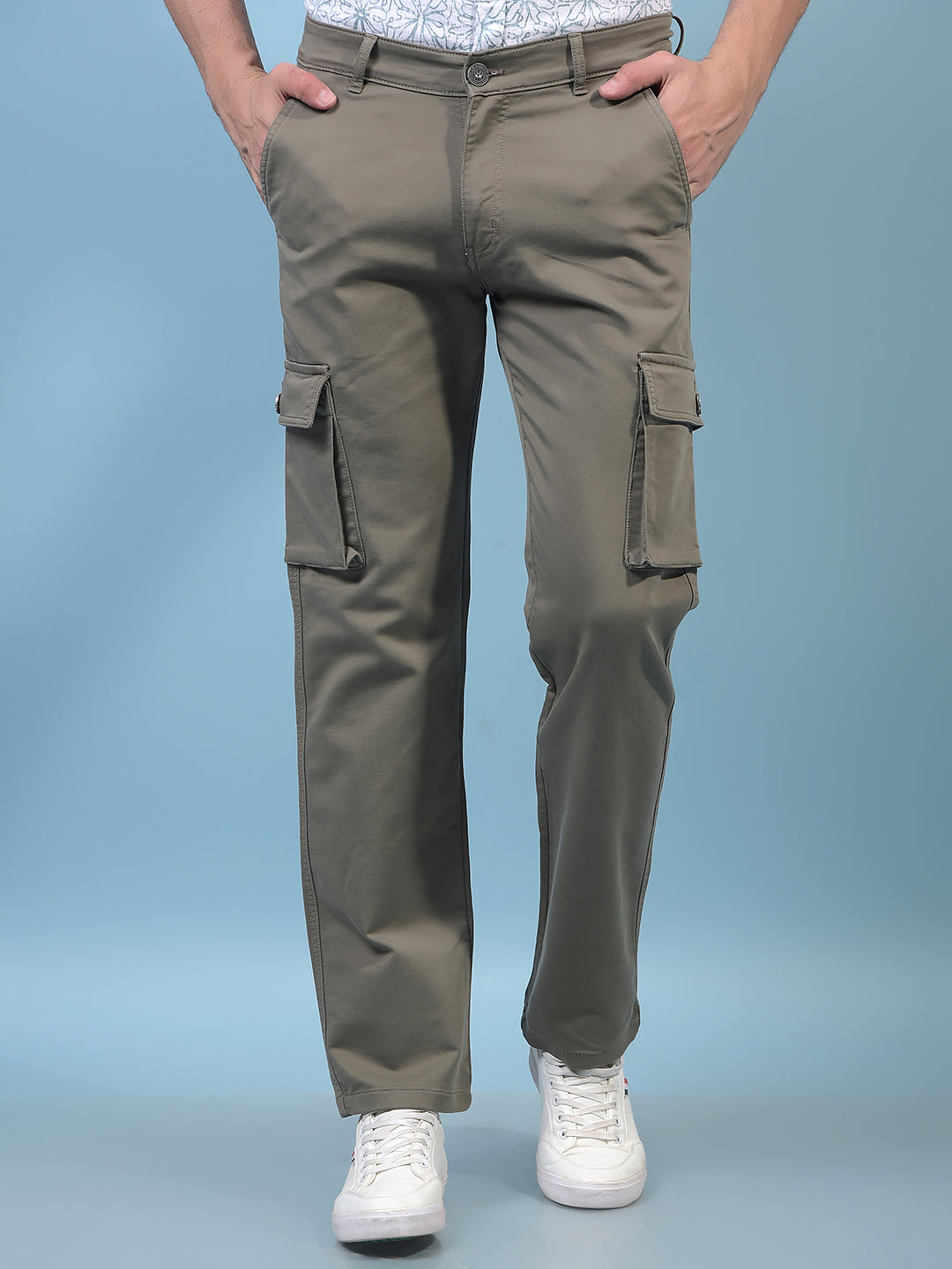 Men's Olive Cargo Jeans-Men Jeans-Crimsoune Club