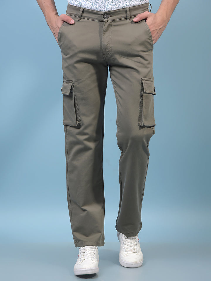 Men's Olive Cargo Jeans-Men Jeans-Crimsoune Club