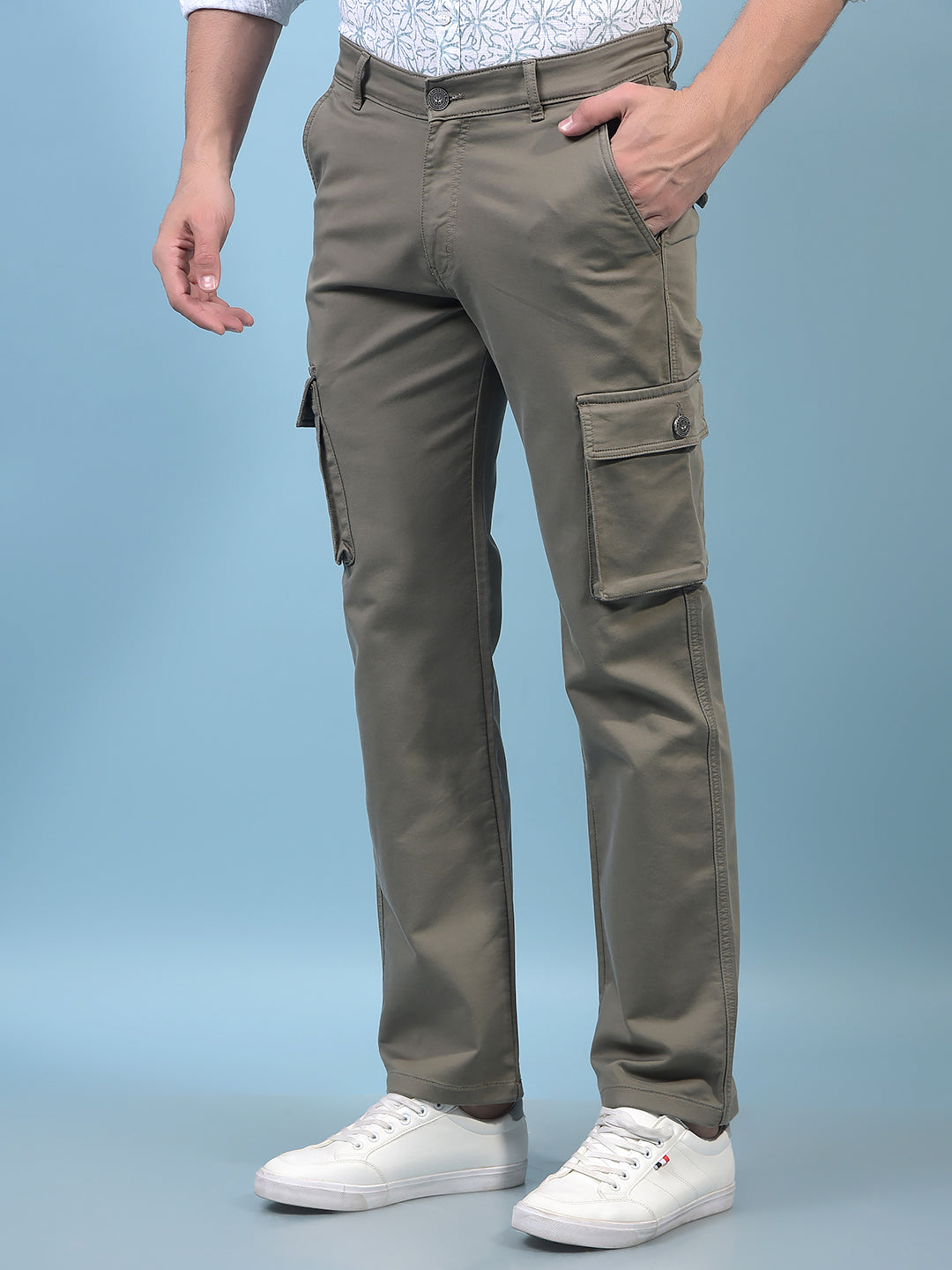Men's Olive Cargo Jeans-Men Jeans-Crimsoune Club