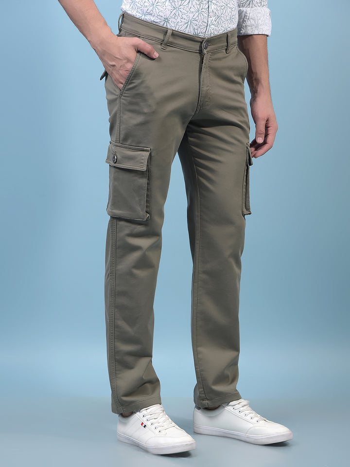 Men's Olive Cargo Jeans-Men Jeans-Crimsoune Club