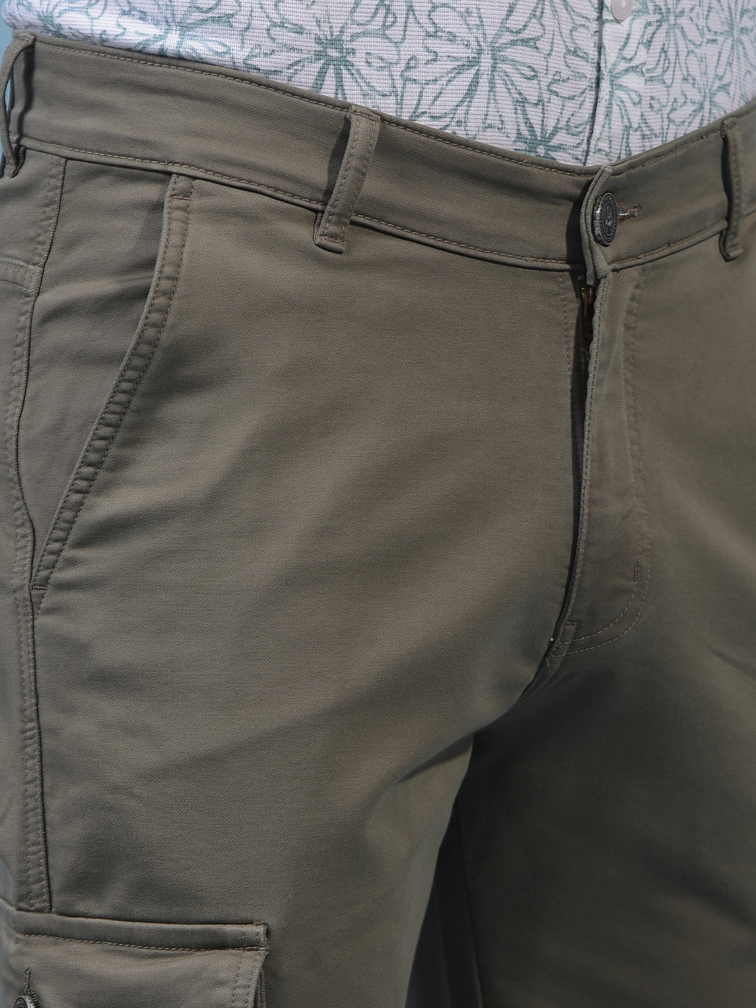 Men's Olive Cargo Jeans-Men Jeans-Crimsoune Club