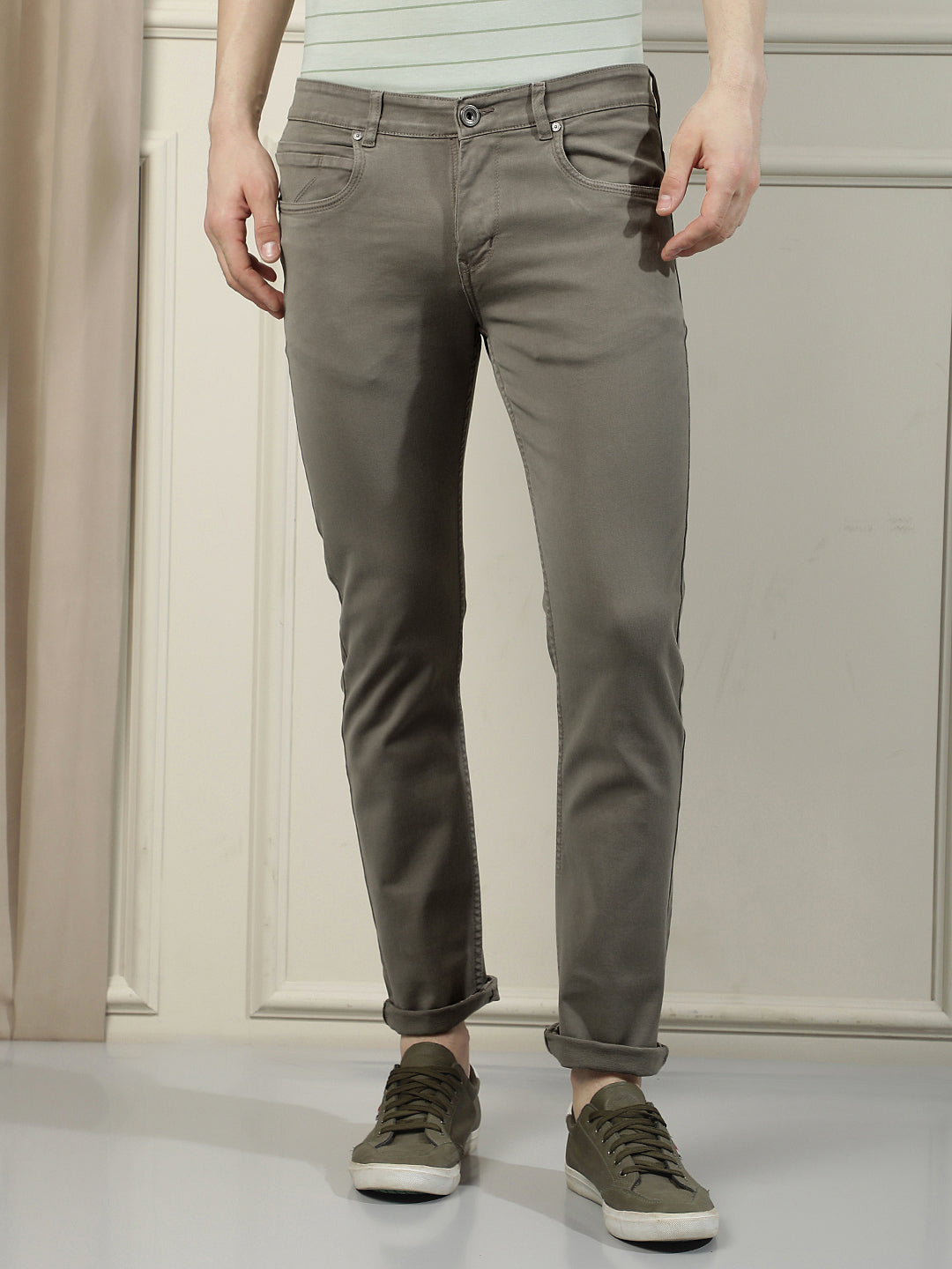 Earthy Olive Stretch Jeans-Men Jeans-Crimsoune Club
